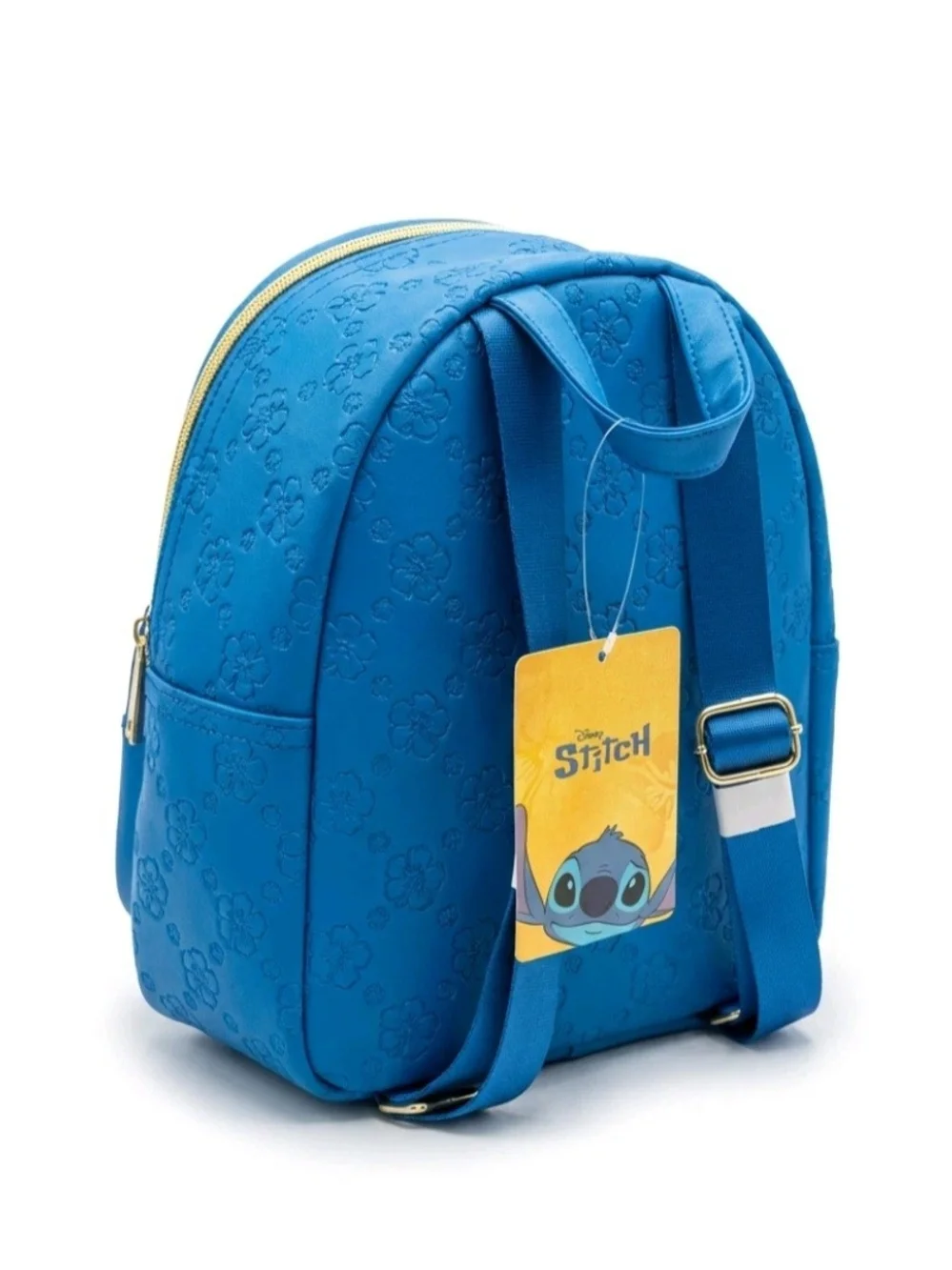 Disney Stitch Blue Hibiscus Floral Embossed Mini Backpack NWT